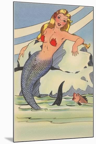 Mermaid with Fish-null-Mounted Art Print