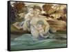 Mermaid With Her Offspring-Edward Burne-Jones-Framed Stretched Canvas