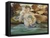 Mermaid With Her Offspring-Edward Burne-Jones-Framed Stretched Canvas