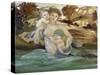 Mermaid With Her Offspring-Edward Burne-Jones-Stretched Canvas