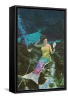 Mermaid with Mirror-null-Framed Stretched Canvas