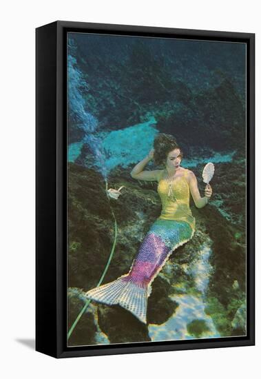 Mermaid with Mirror-null-Framed Stretched Canvas