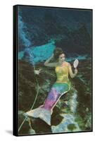 Mermaid with Mirror-null-Framed Stretched Canvas