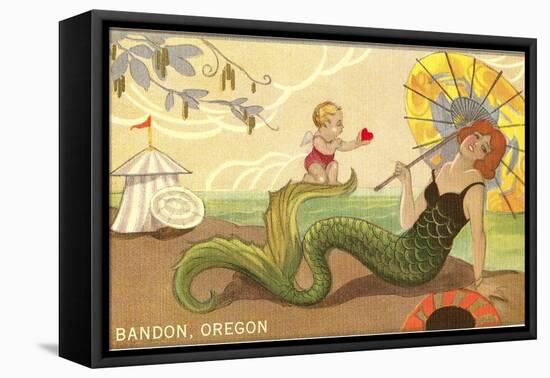 Mermaid with Parasol, Bandon, Oregon-null-Framed Stretched Canvas