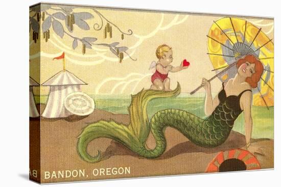Mermaid with Parasol, Bandon, Oregon-null-Stretched Canvas