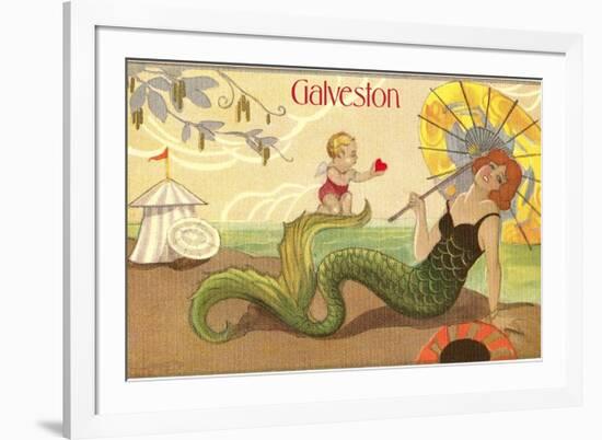 Mermaid with Parasol, Galveston, Texas-null-Framed Premium Giclee Print