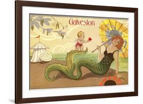 Mermaid with Parasol, Galveston, Texas-null-Framed Premium Giclee Print