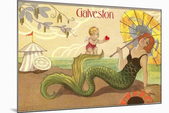 Mermaid with Parasol, Galveston, Texas-null-Mounted Premium Giclee Print