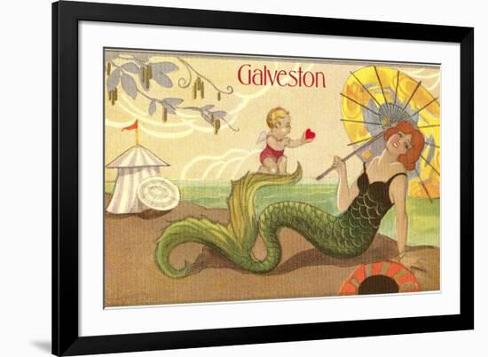 Mermaid with Parasol, Galveston, Texas-null-Framed Art Print