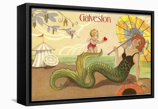 Mermaid with Parasol, Galveston, Texas-null-Framed Stretched Canvas