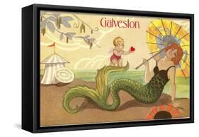 Mermaid with Parasol, Galveston, Texas-null-Framed Stretched Canvas