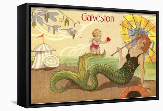 Mermaid with Parasol, Galveston, Texas-null-Framed Stretched Canvas