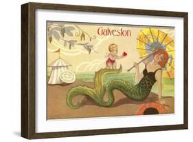 Mermaid with Parasol, Galveston, Texas-null-Framed Art Print