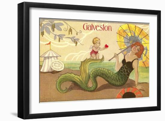 Mermaid with Parasol, Galveston, Texas-null-Framed Art Print