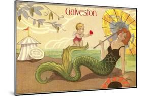 Mermaid with Parasol, Galveston, Texas-null-Mounted Art Print