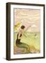 Mermaid with Parasol Waving to Rower-null-Framed Art Print