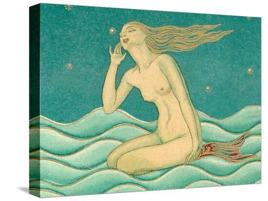 Mermaid-Found Image Press-Stretched Canvas