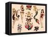 Mermaids and Dancers, Authentic Mid-Century Tattoo Flash by Norman Collins, aka, Sailor Jerry-Piddix-Framed Stretched Canvas