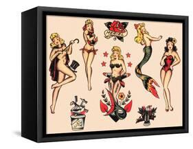 Mermaids and Dancers, Authentic Mid-Century Tattoo Flash by Norman Collins, aka, Sailor Jerry-Piddix-Framed Stretched Canvas