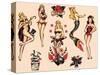 Mermaids and Dancers, Authentic Mid-Century Tattoo Flash by Norman Collins, aka, Sailor Jerry-Piddix-Stretched Canvas