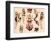 Mermaids and Dancers, Authentic Mid-Century Tattoo Flash by Norman Collins, aka, Sailor Jerry-Piddix-Framed Art Print