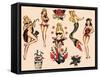 Mermaids and Dancers, Authentic Mid-Century Tattoo Flash by Norman Collins, aka, Sailor Jerry-Piddix-Framed Stretched Canvas