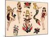 Mermaids and Dancers, Authentic Mid-Century Tattoo Flash by Norman Collins, aka, Sailor Jerry-Piddix-Mounted Art Print