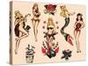 Mermaids and Dancers, Authentic Mid-Century Tattoo Flash by Norman Collins, aka, Sailor Jerry-Piddix-Stretched Canvas