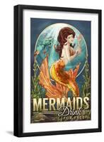 Mermaids Drink for Free-Lantern Press-Framed Art Print