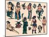 Mermaids & Ladies  Authentic Mid-Century Tattoo Flash-null-Mounted Art Print