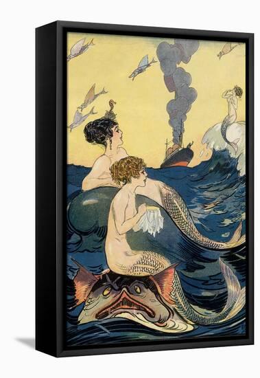 Mermaids Watching Ocean Liner-null-Framed Stretched Canvas