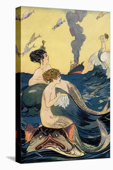 Mermaids Watching Ocean Liner-null-Stretched Canvas