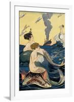 Mermaids Watching Ocean Liner-null-Framed Art Print