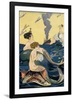 Mermaids Watching Ocean Liner-null-Framed Art Print