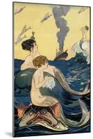 Mermaids Watching Ocean Liner-null-Mounted Art Print