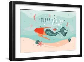 Mermazing Chill - Mermaid Illustration-Helter skelter-Framed Art Print
