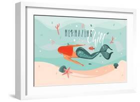 Mermazing Chill - Mermaid Illustration-Helter skelter-Framed Art Print