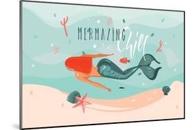 Mermazing Chill - Mermaid Illustration-Helter skelter-Mounted Art Print