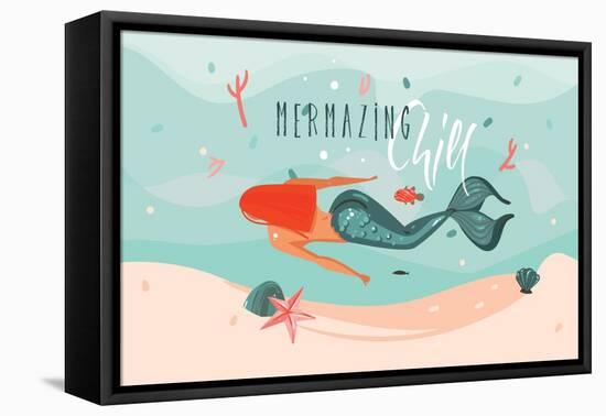 Mermazing Chill - Mermaid Illustration-Helter skelter-Framed Stretched Canvas