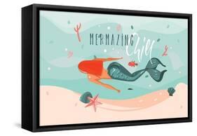 Mermazing Chill - Mermaid Illustration-Helter skelter-Framed Stretched Canvas