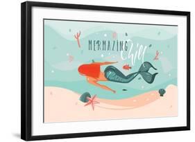 Mermazing Chill - Mermaid Illustration-Helter skelter-Framed Art Print