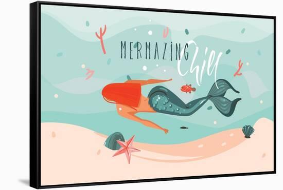 Mermazing Chill - Mermaid Illustration-Helter skelter-Framed Stretched Canvas