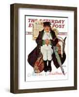 "Merrie Christmas" or Muggleston Coach Saturday Evening Post Cover, December 17,1938-Norman Rockwell-Framed Giclee Print