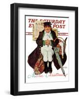 "Merrie Christmas" or Muggleston Coach Saturday Evening Post Cover, December 17,1938-Norman Rockwell-Framed Giclee Print