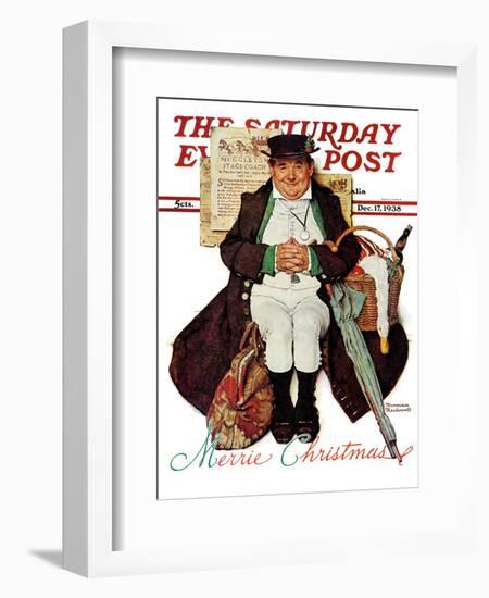 "Merrie Christmas" or Muggleston Coach Saturday Evening Post Cover, December 17,1938-Norman Rockwell-Framed Giclee Print