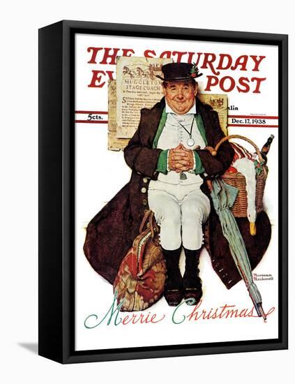 "Merrie Christmas" or Muggleston Coach Saturday Evening Post Cover, December 17,1938-Norman Rockwell-Framed Stretched Canvas