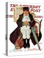 "Merrie Christmas" or Muggleston Coach Saturday Evening Post Cover, December 17,1938-Norman Rockwell-Stretched Canvas