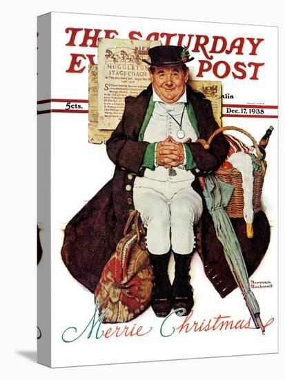 "Merrie Christmas" or Muggleston Coach Saturday Evening Post Cover, December 17,1938-Norman Rockwell-Stretched Canvas