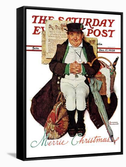 "Merrie Christmas" or Muggleston Coach Saturday Evening Post Cover, December 17,1938-Norman Rockwell-Framed Stretched Canvas