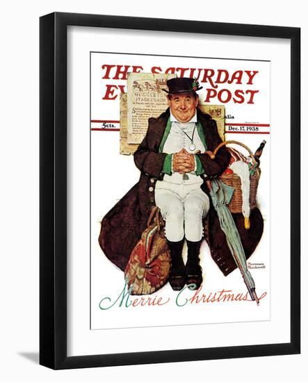 "Merrie Christmas" or Muggleston Coach Saturday Evening Post Cover, December 17,1938-Norman Rockwell-Framed Giclee Print